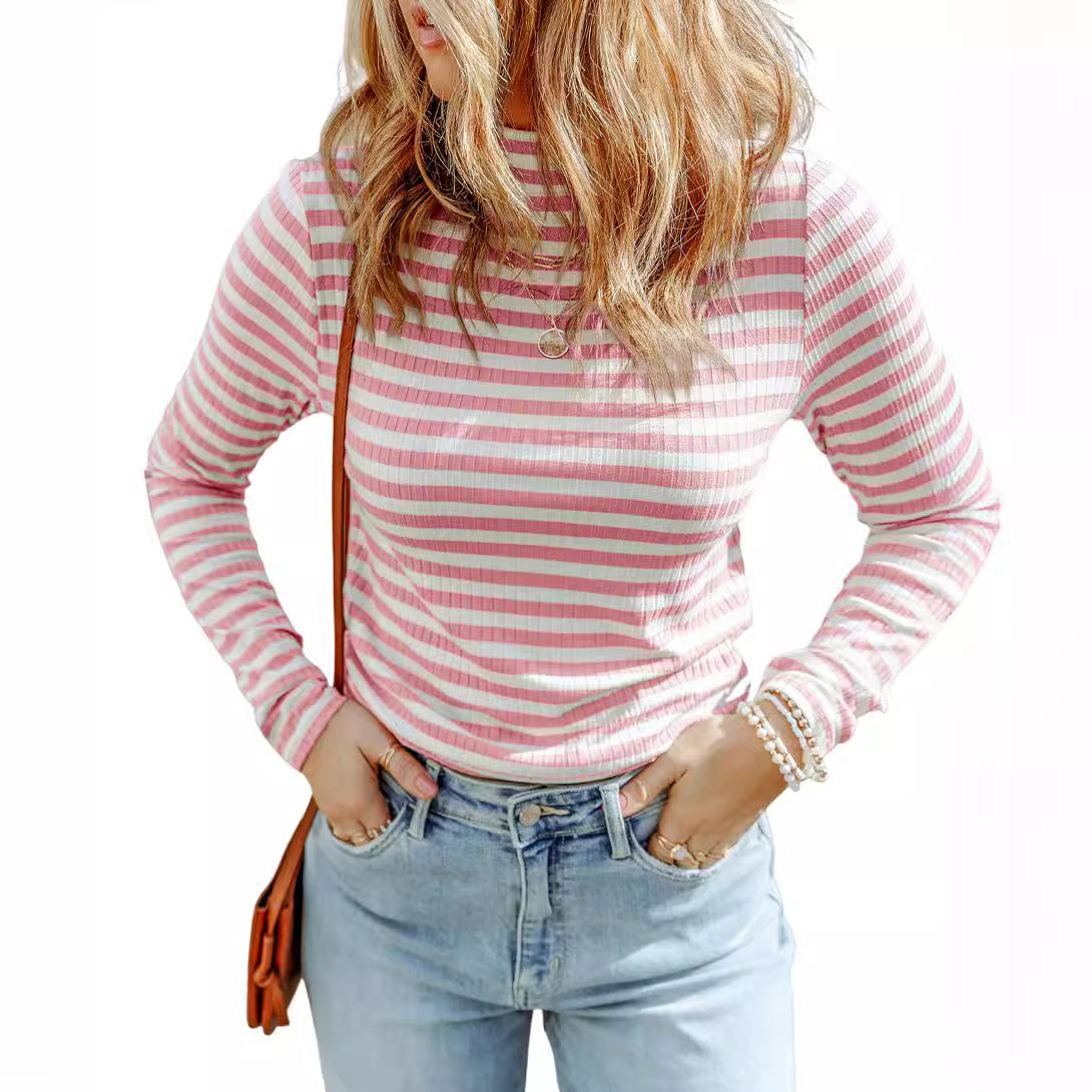 Women's Autumn Striped Casual Pullover Slim Long Knitwear