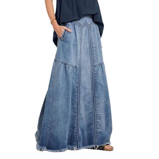 American Elegant A- Line Dress Leisure Comfortable Denim Gradient Skirts