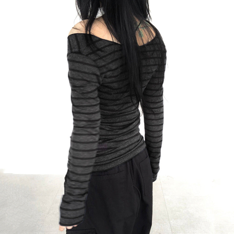 Women's Casual Long-sleeved Striped T-shirt Street Cool Blouses