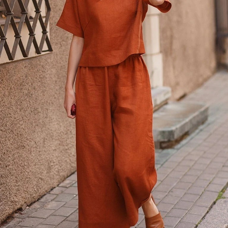 Ensemble deux pièces pour femme avec manches de couleur unie et tempérament