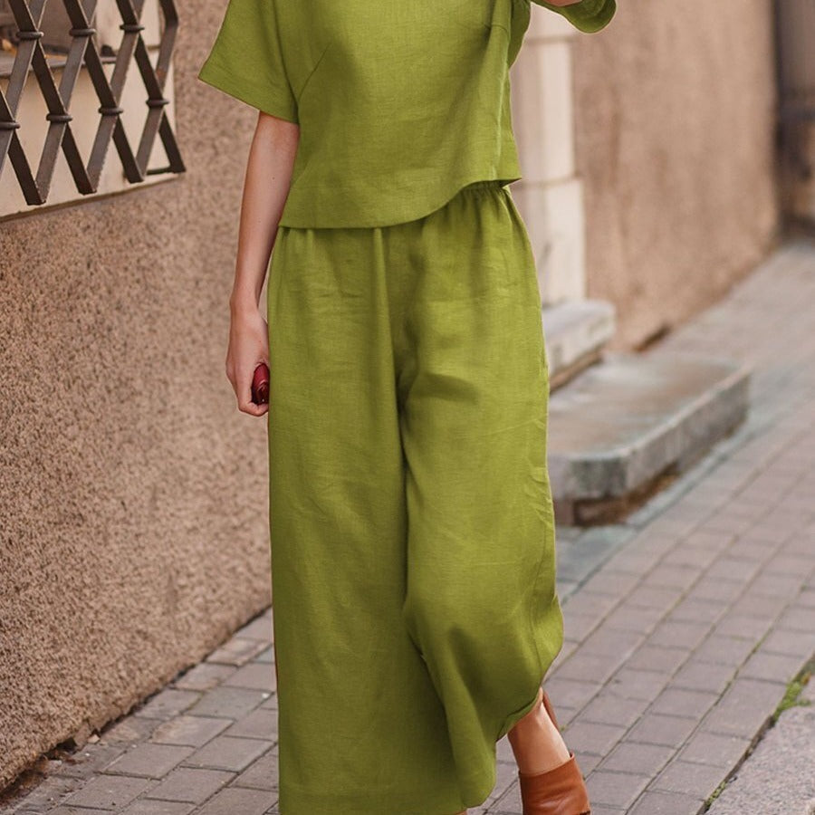 Ensemble deux pièces pour femme avec manches de couleur unie et tempérament