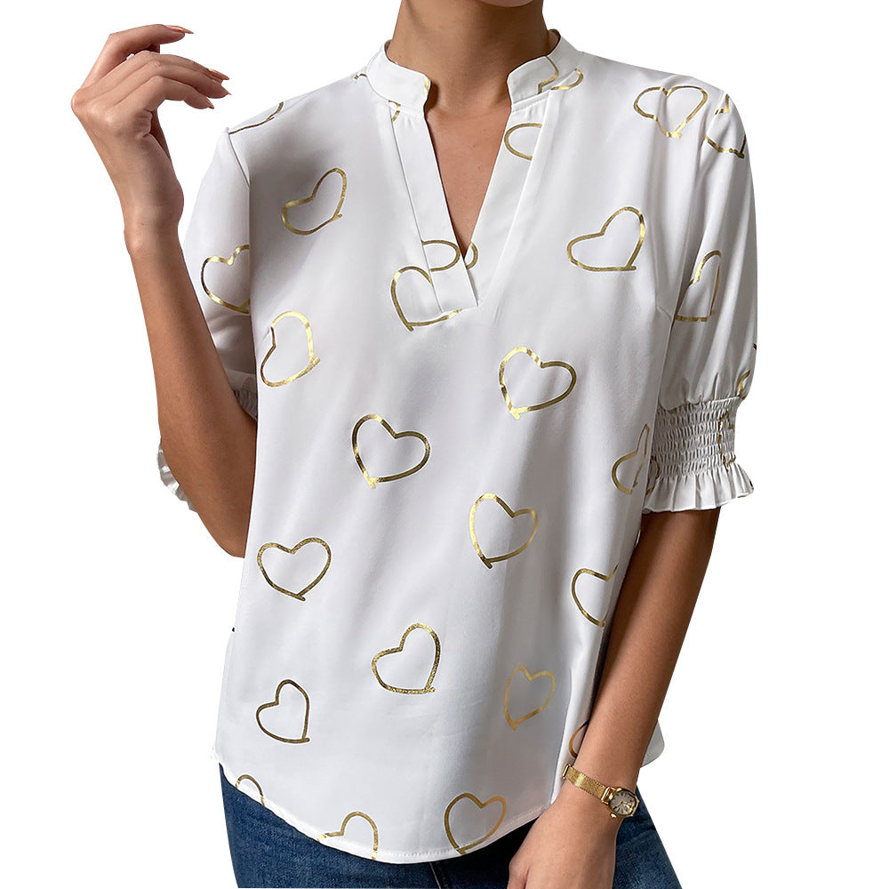 Women's Kai Kuo Heart Printing Shirt Summer Blouses