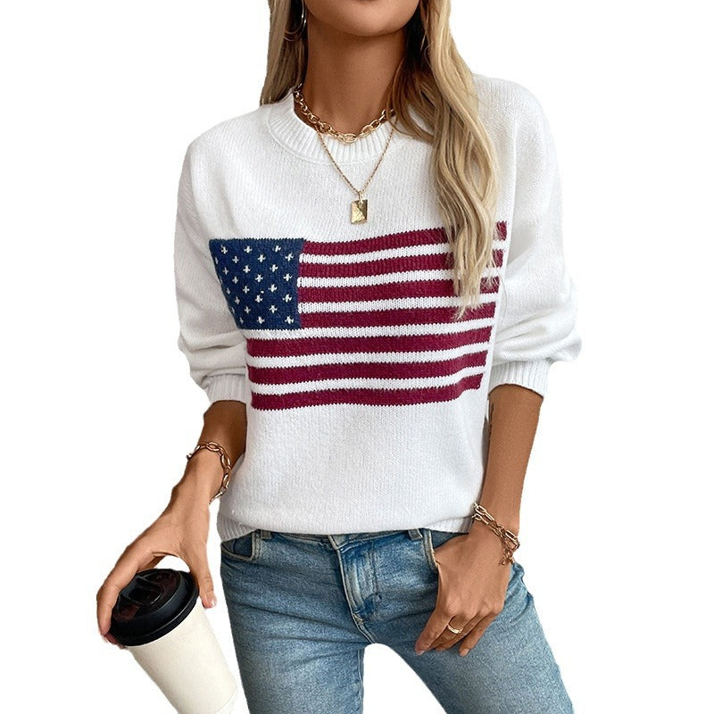 Women's Graceful Flag Pullover Round Neck Sweaters