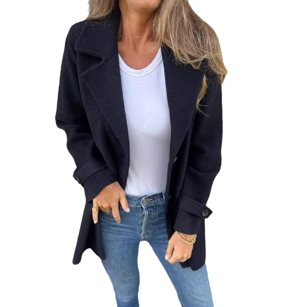 Women's Woolen Casual Loose Lapels Faux Pocket Coats