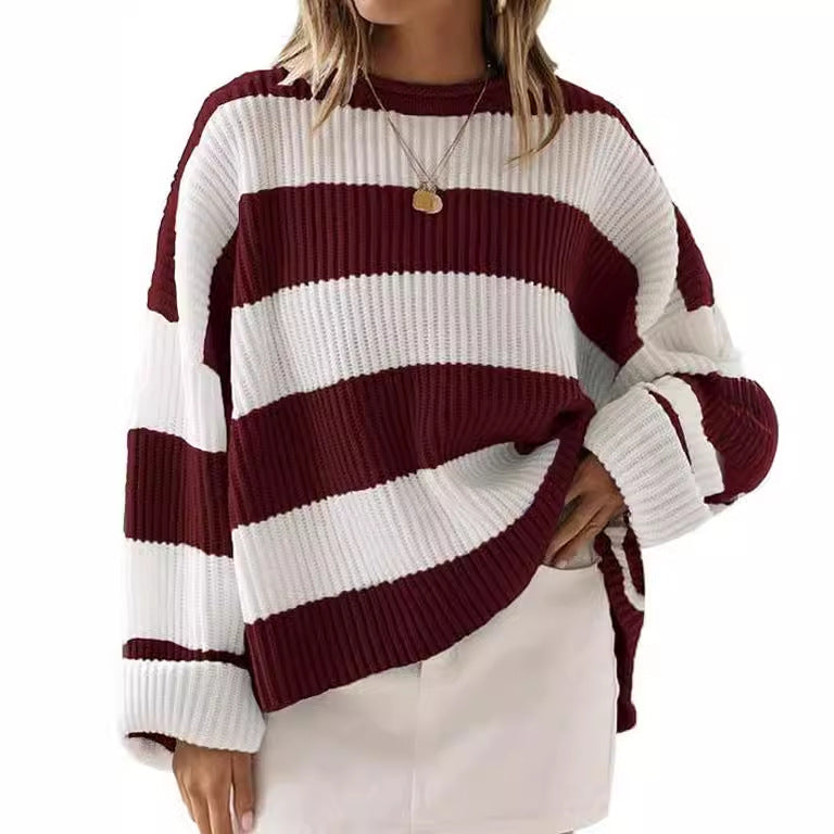 Women's Long Sleeve Striped Clothes Flared Sleeves Sweaters