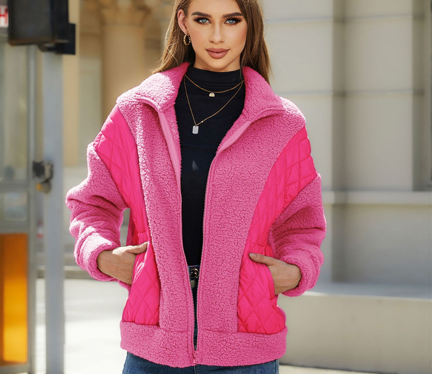 Women's Veet Fashion Long Sleeve Zipper Plush Coats