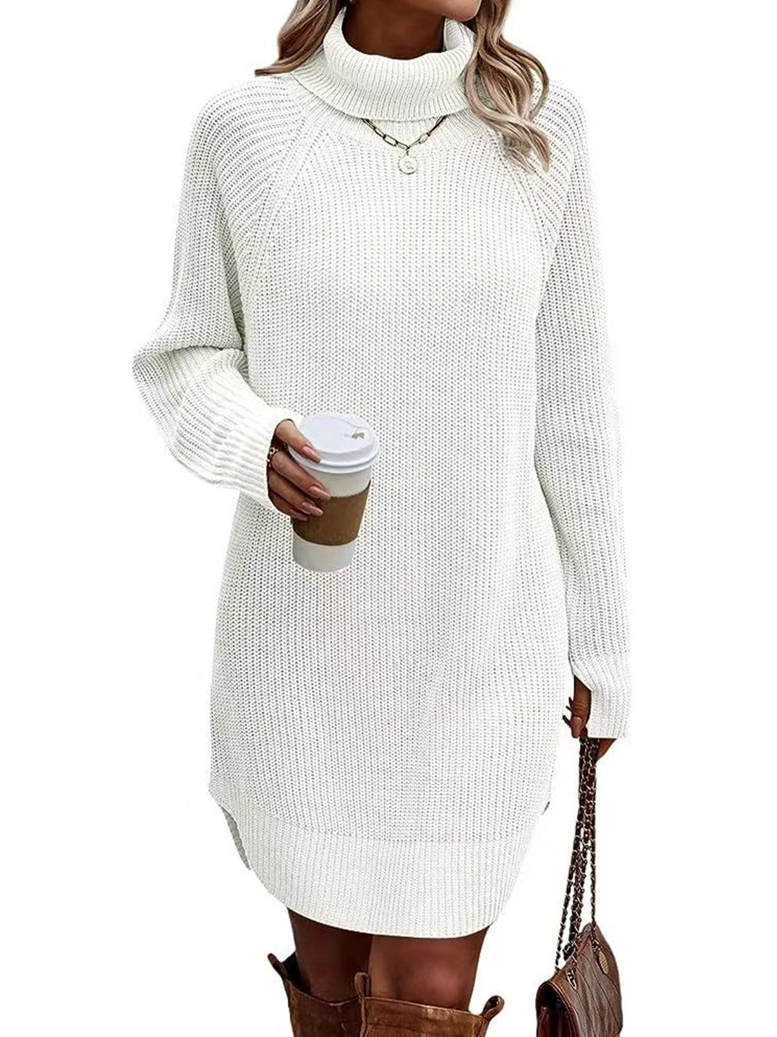 Women's Fashionable With Pullover High Collar Dress Knitwear