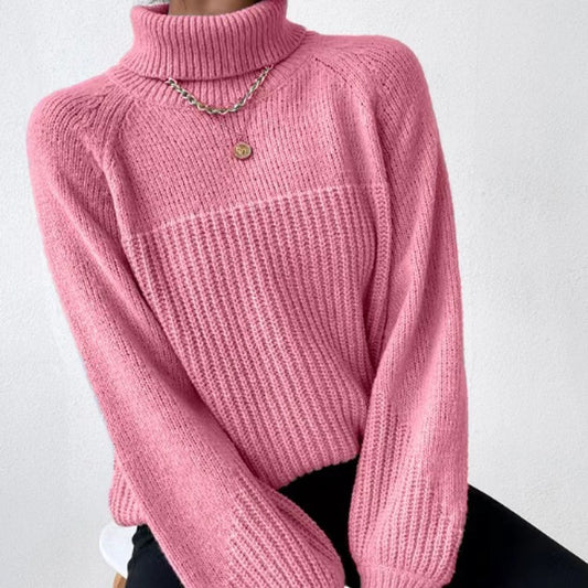 Women's Simple Lapel Raglan Sleeves Pullover Knitted Sweaters