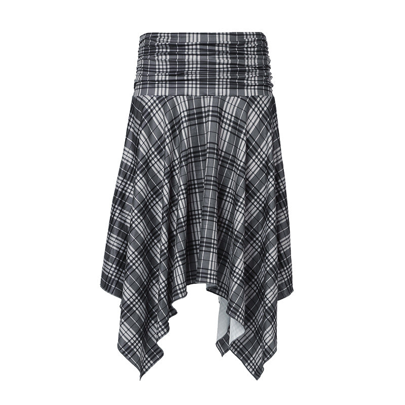 Style Plaid Contrast Color Irregular Retro Low Waist Skirts