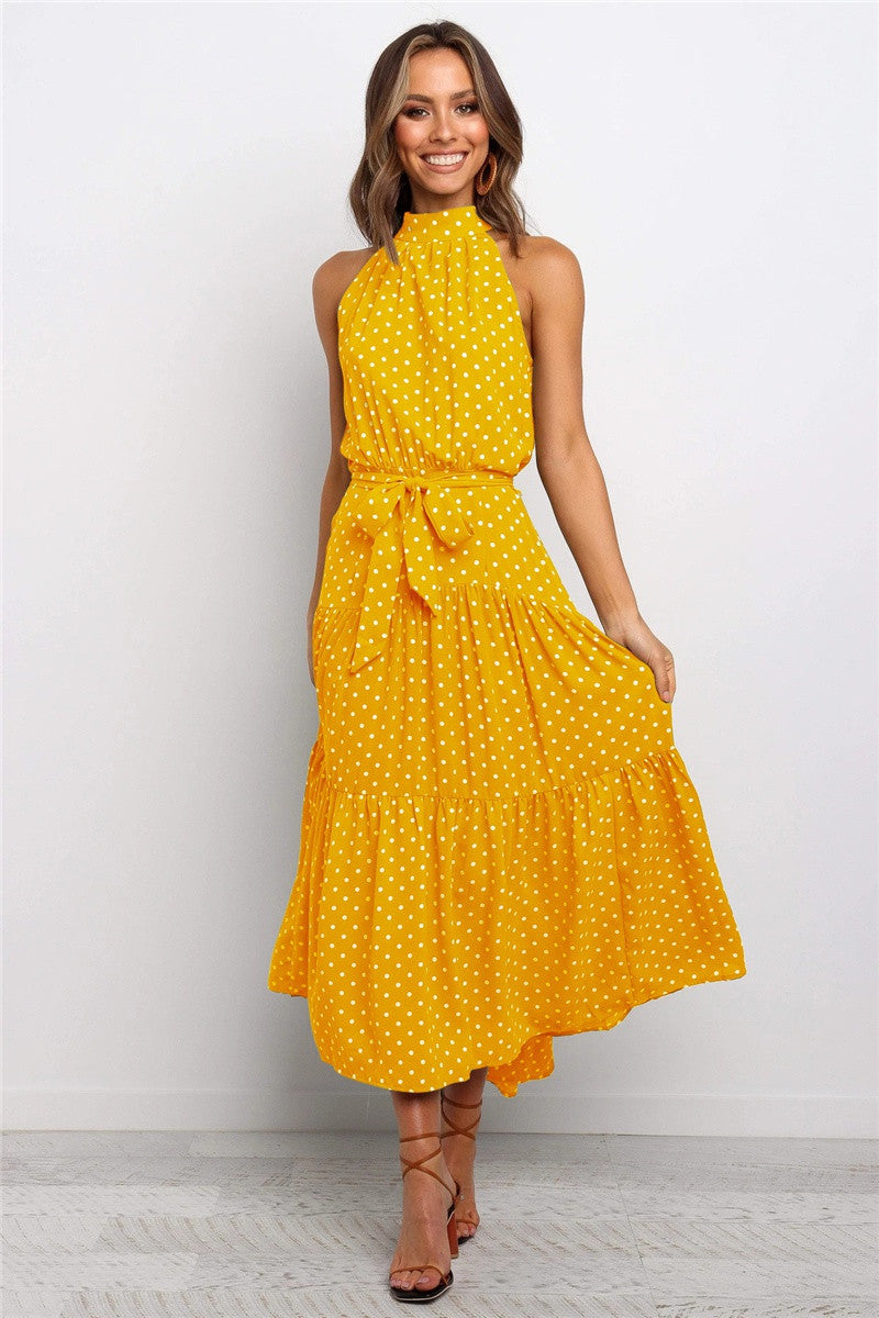 Color Halter Polka Dot Print Dress Dresses