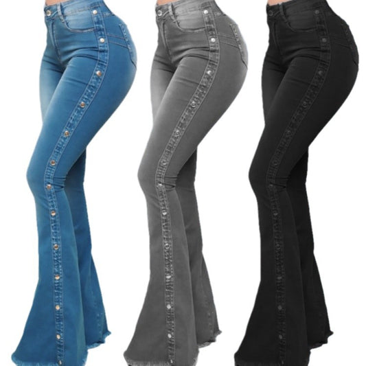 Women's High Waist Stretch Mop Flared Trousers Jeans