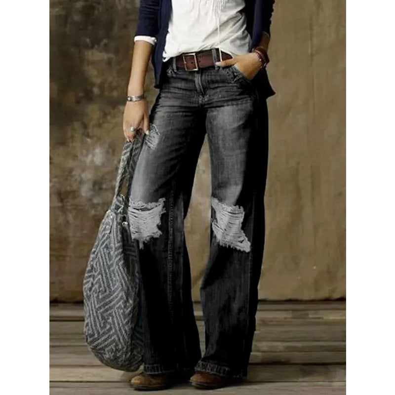 Women's Retro Fashion Casual Straight Wide Leg Jeans