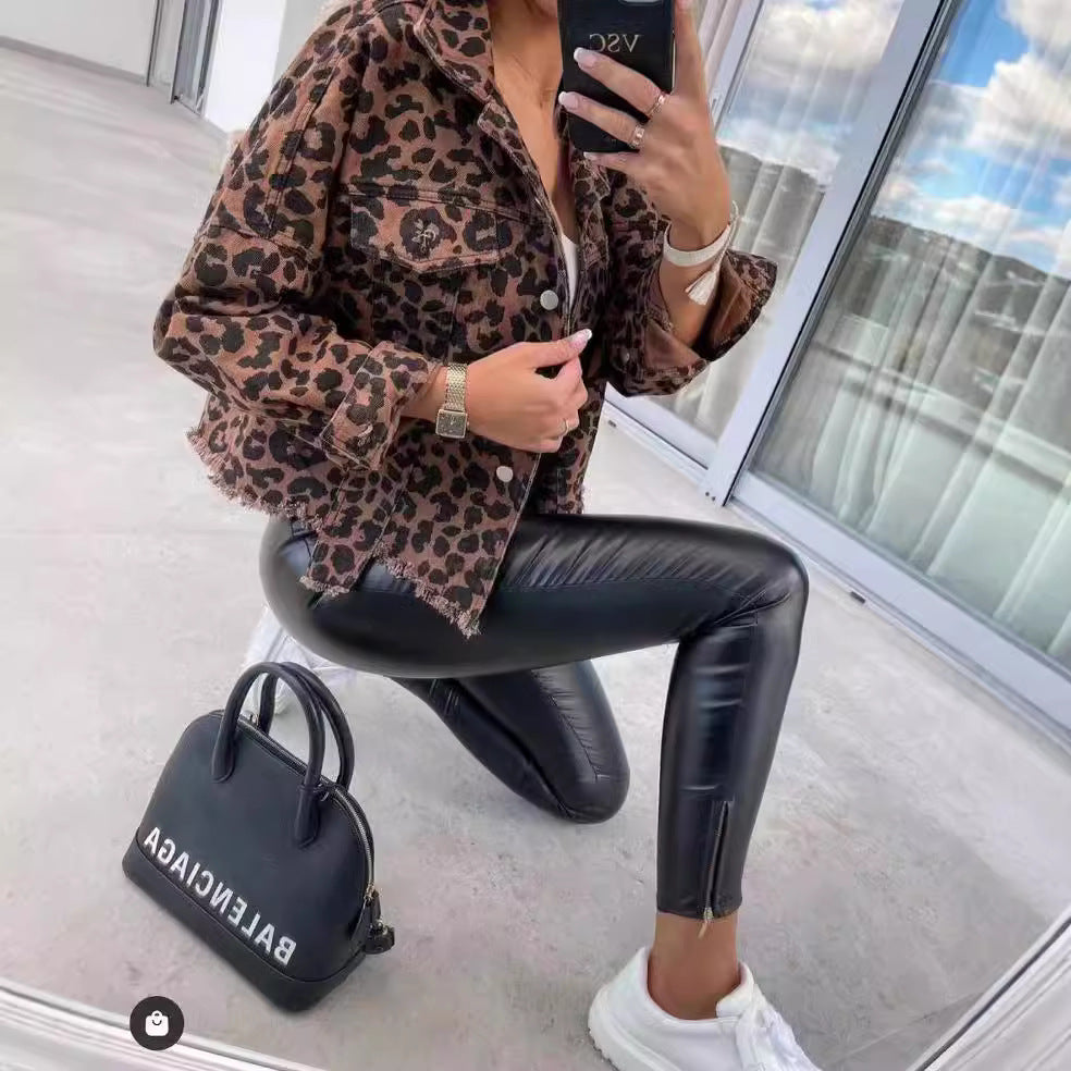 Street Personality Leopard Print Long Sleeve Tops