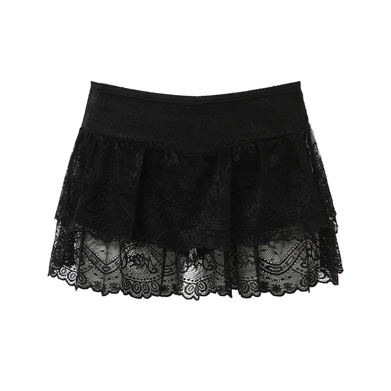 American Lace Thin Hot Low Waist Pure Color A- Skirts