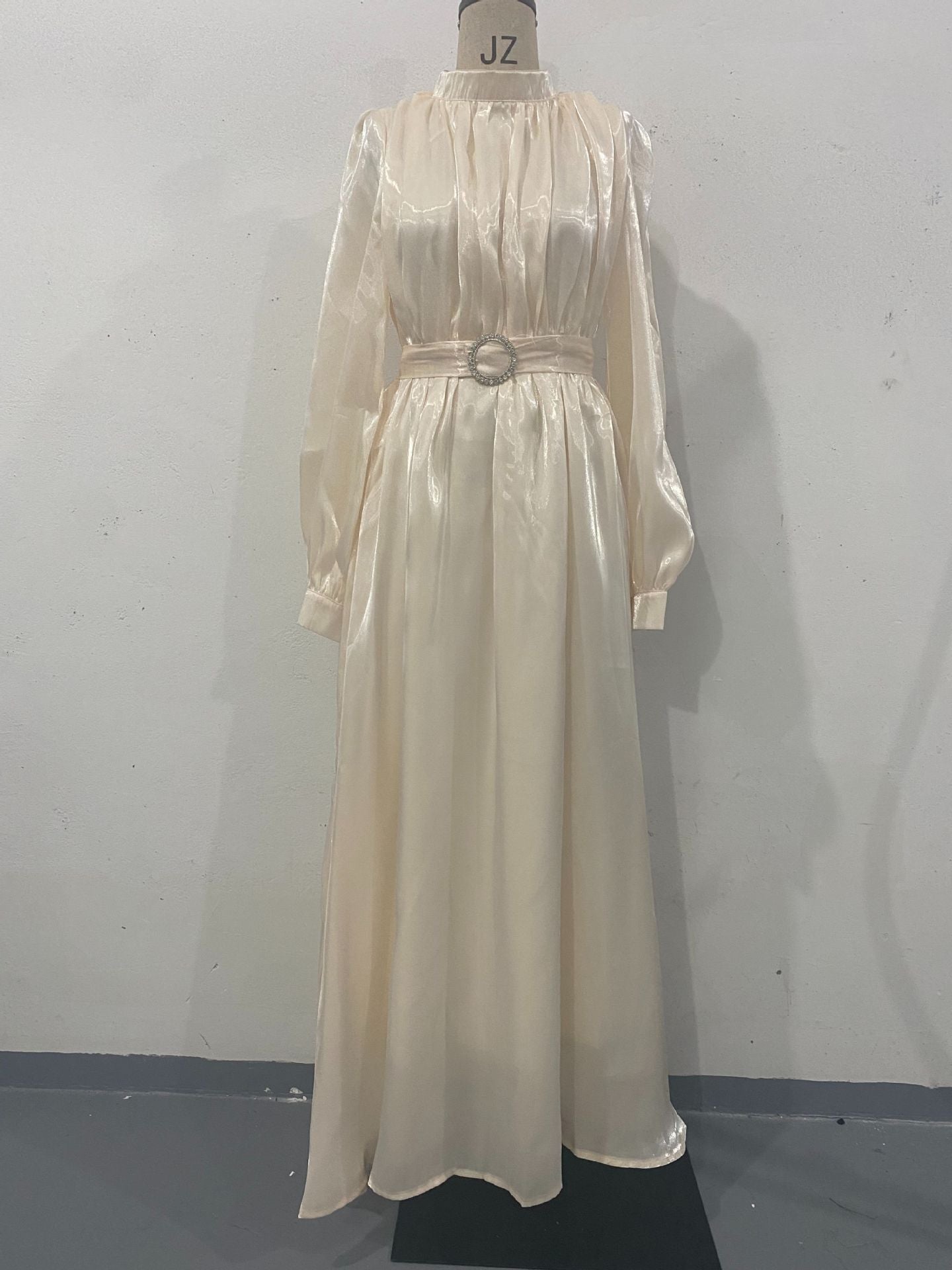 Robes d'été à col rond et manches lanternes en organza, longues et ajustées