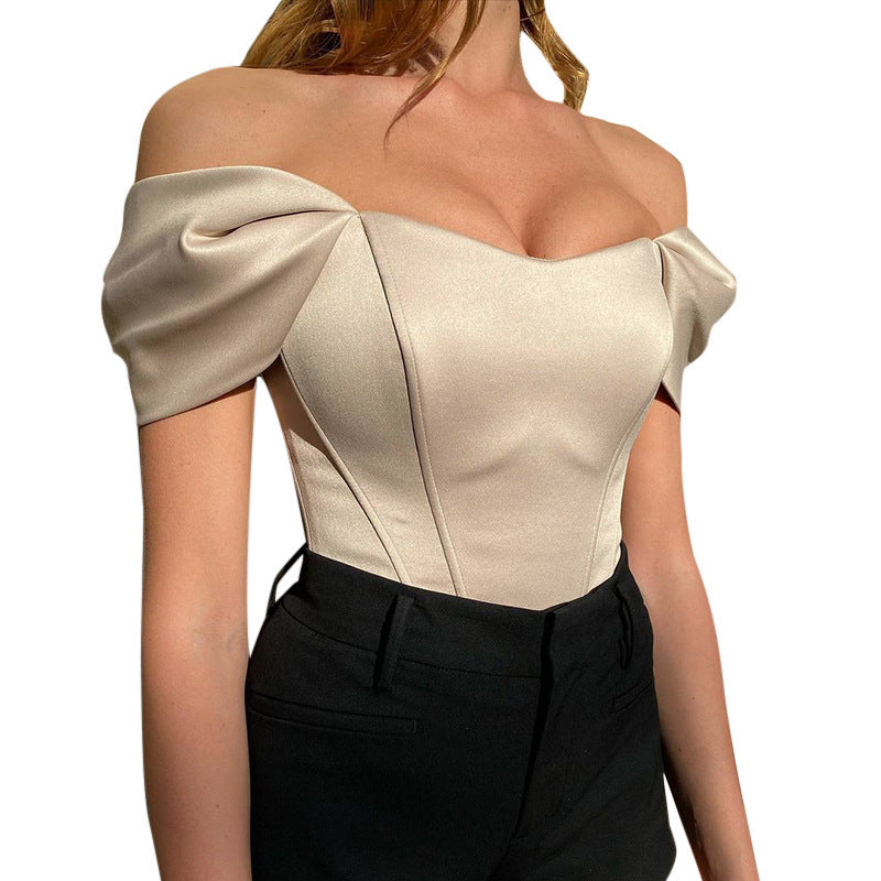 Women's Summer Fishbone Waist Tube Satin Tops