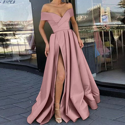 Women's Pretty Dress Summer Deep Satin Evening Dresses