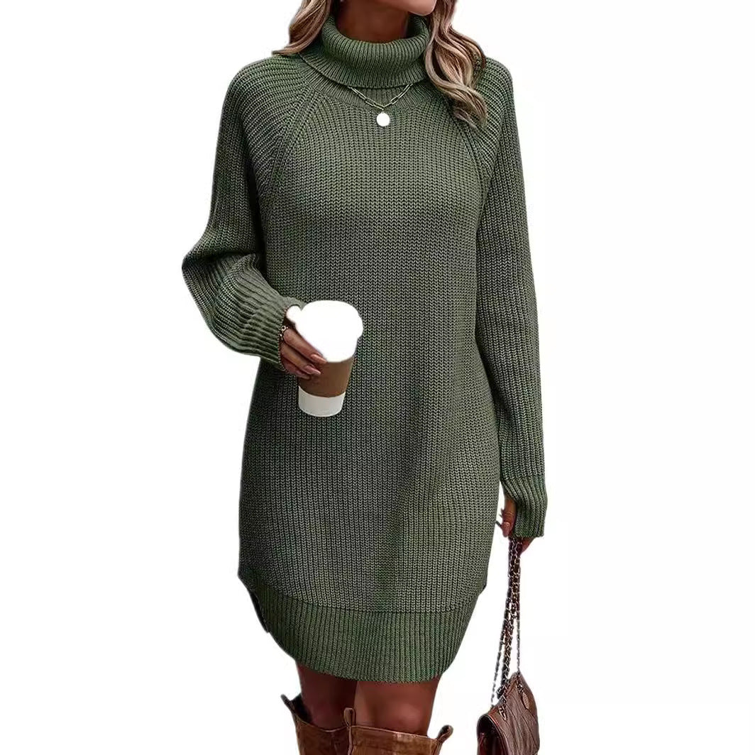 Women's Fashionable With Pullover High Collar Dress Knitwear