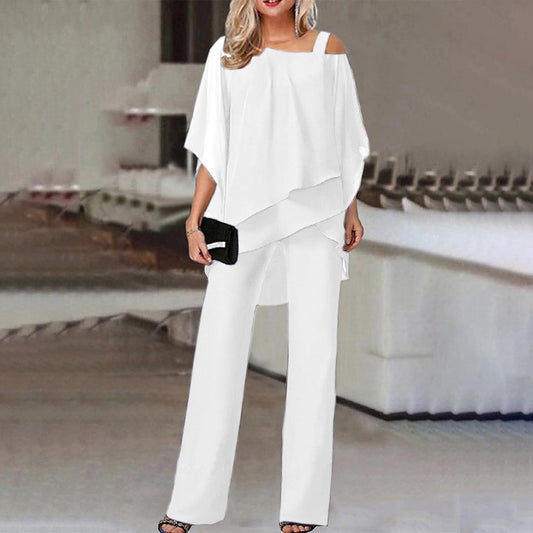 Women's Batwing Sleeve Trousers Casual Irregular Party Suits