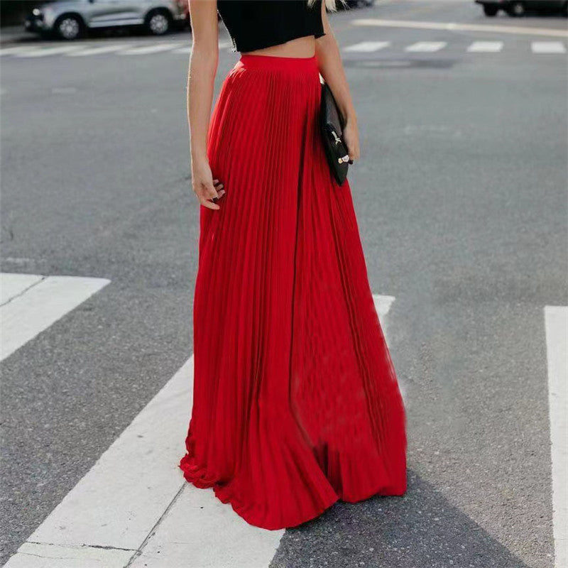 Women's Stylish Solid Color Pleated Swing Skirts