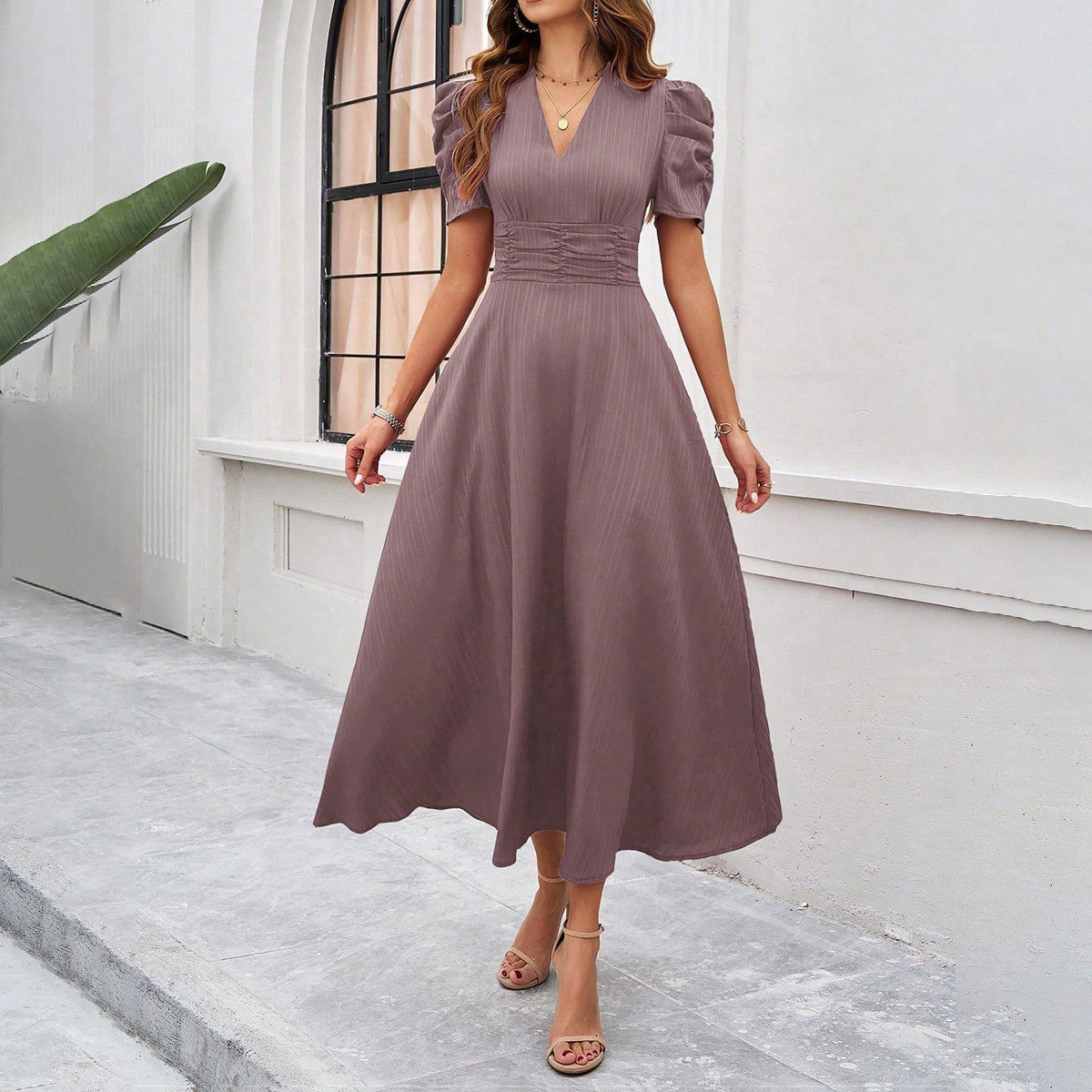 Elegant Solid Color Waist Tight Dress Dresses