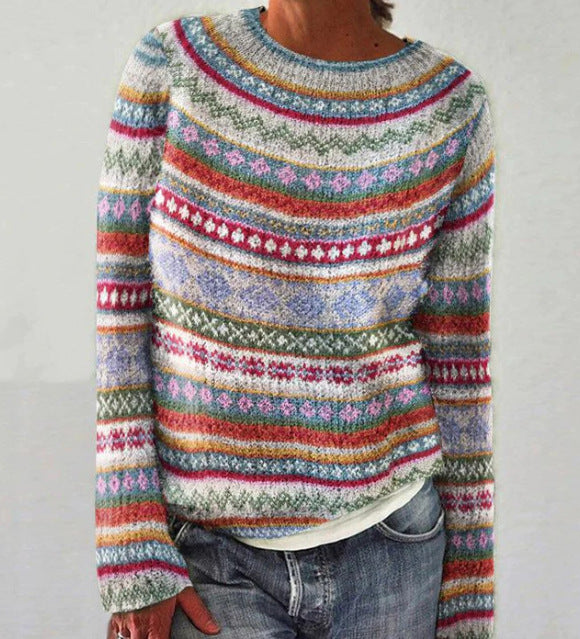 Women's Round Neck Multicolor Loose Fashion Pullover Sweaters