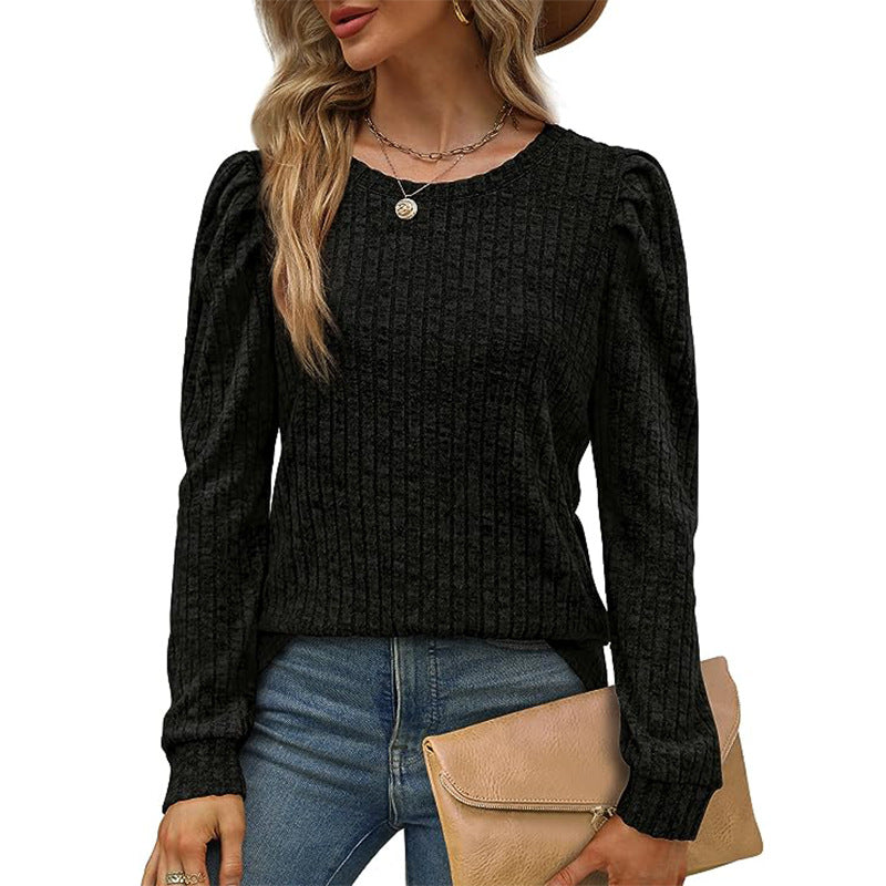 Women's Fashion Round Neck Puff Sleeve Loose Knitwear