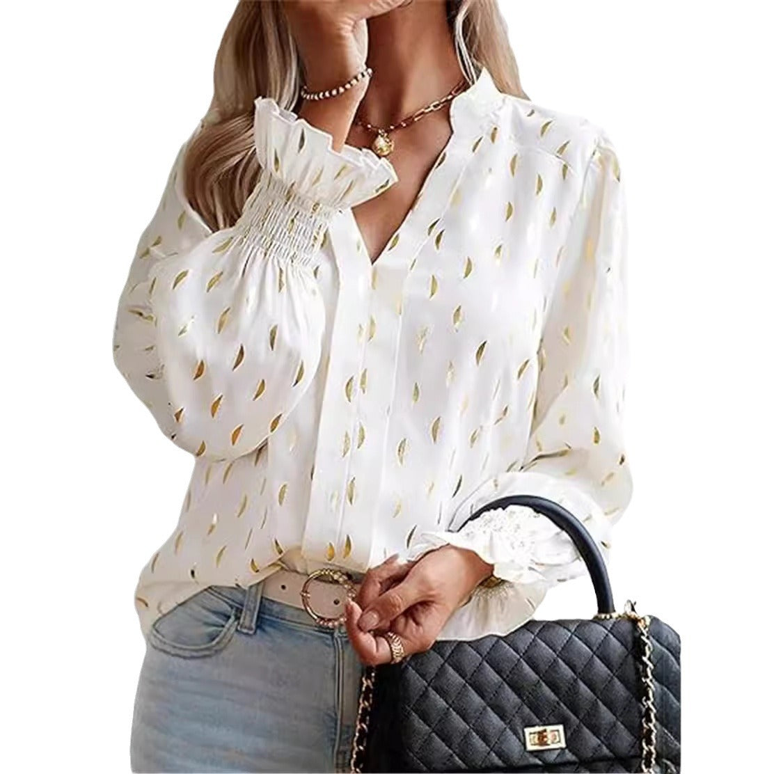 Cool Bubble Long Sleeve Waist Bronzing Blouses