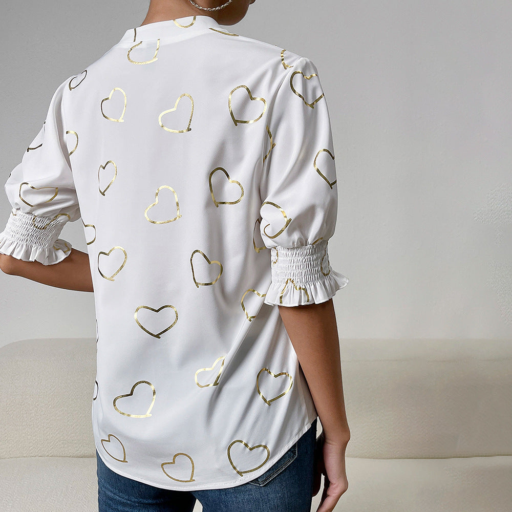 Women's Kai Kuo Heart Printing Shirt Summer Blouses