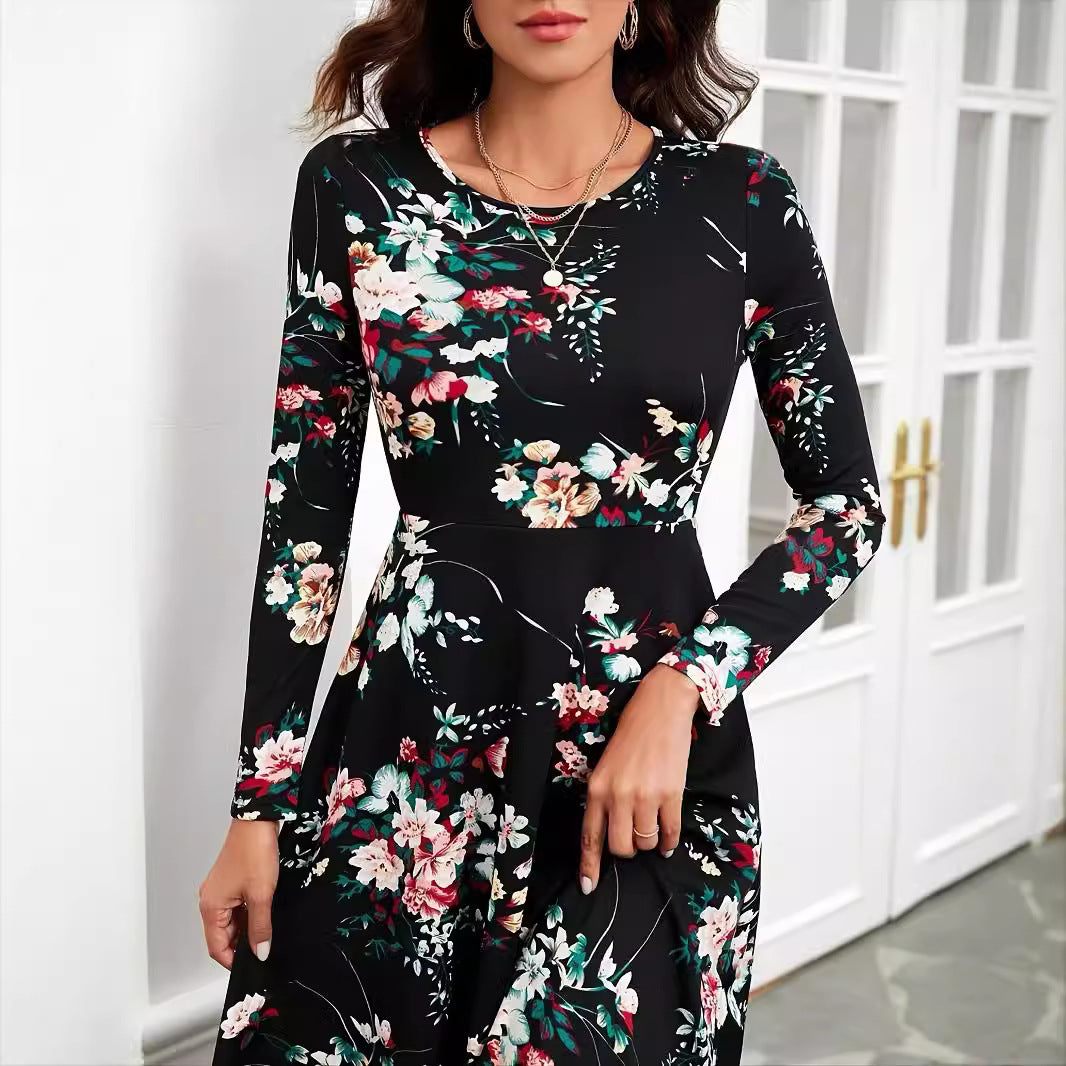 Robe vintage à fleurs pour femmes, manches élégantes, robes mi-longues