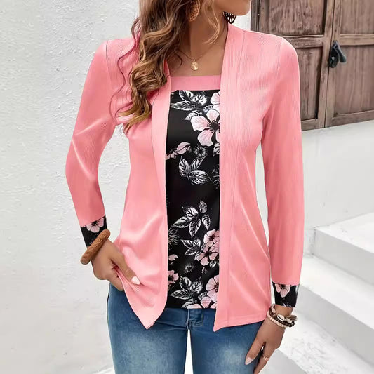 Print Fake Two-piece Casual Fashion Elegant Blouses