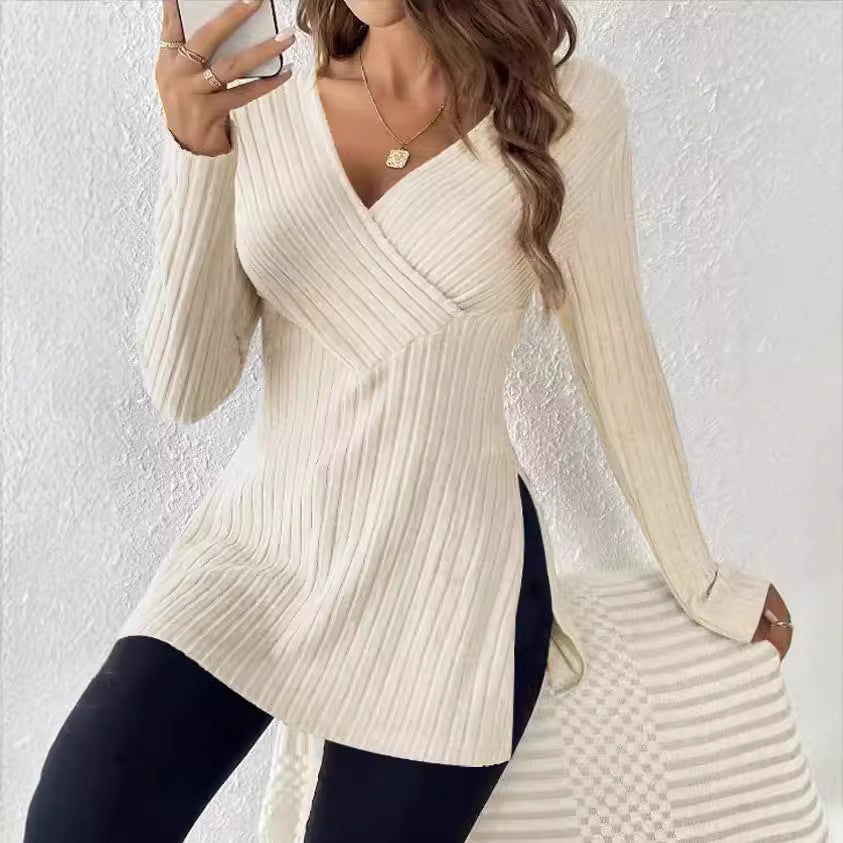 Women's Sleeve Solid Color Leisure Pajamas Sunken Sweaters