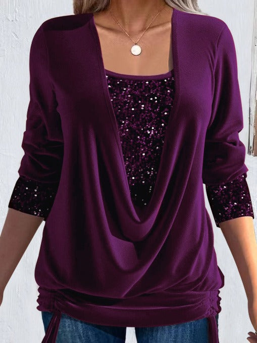 Women's Contrast Solid Color Long-sleeved Large Drop Blouses