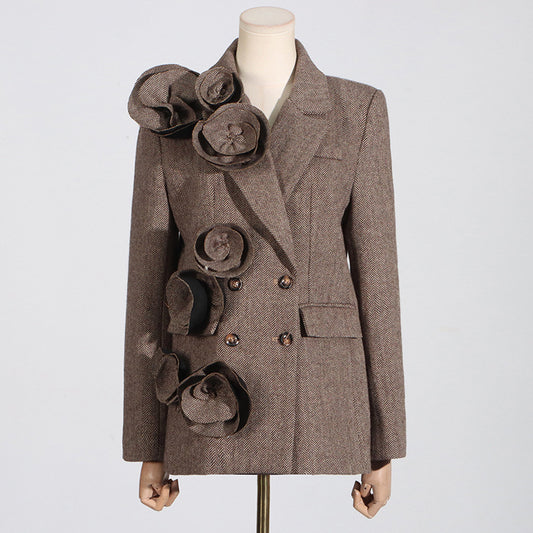 Women's Commute Style Handmade Three-dimensional Flower Decoration Blazers