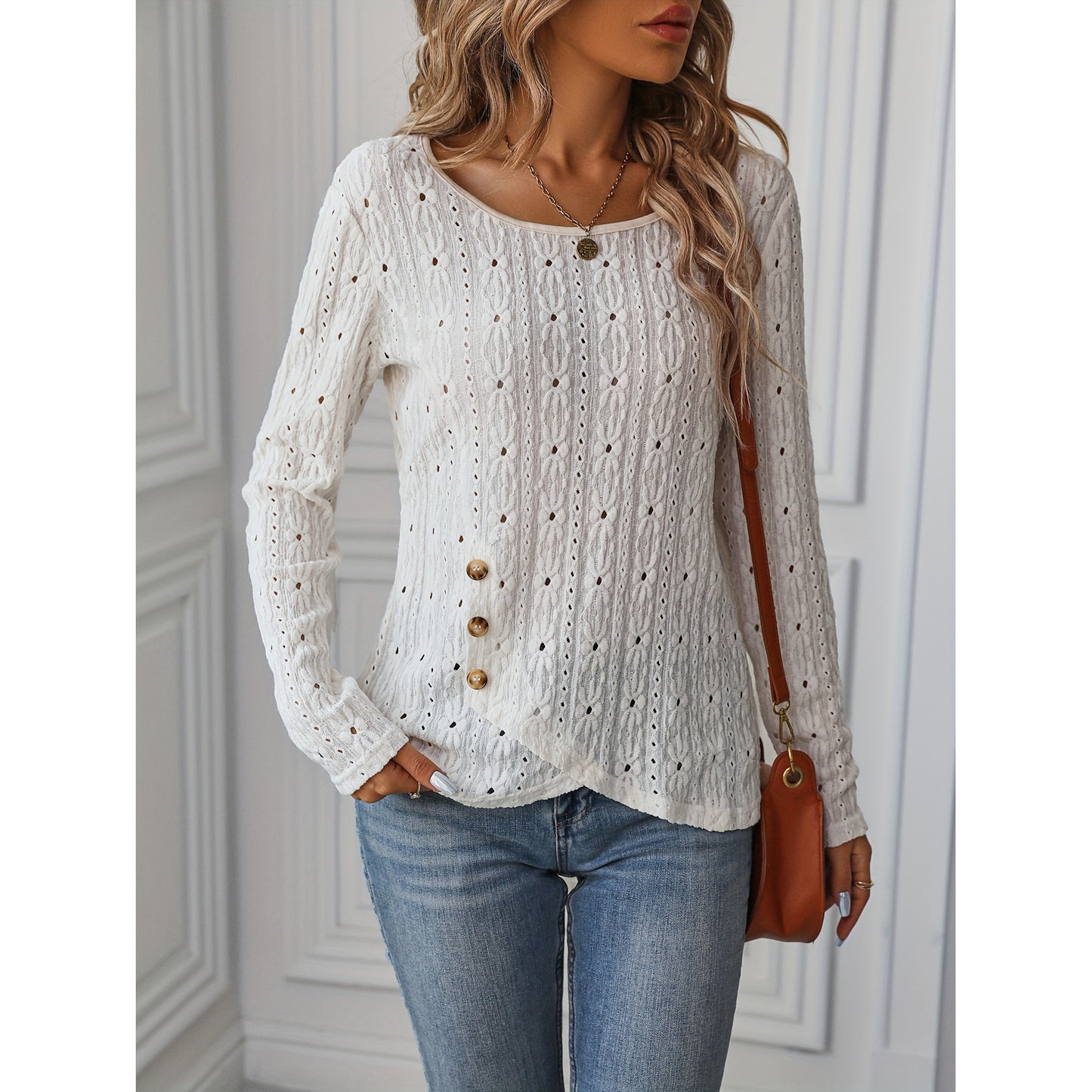 Women's Fashion Shirt Spring Long-sleeved Knitted Jacquard Knitwear