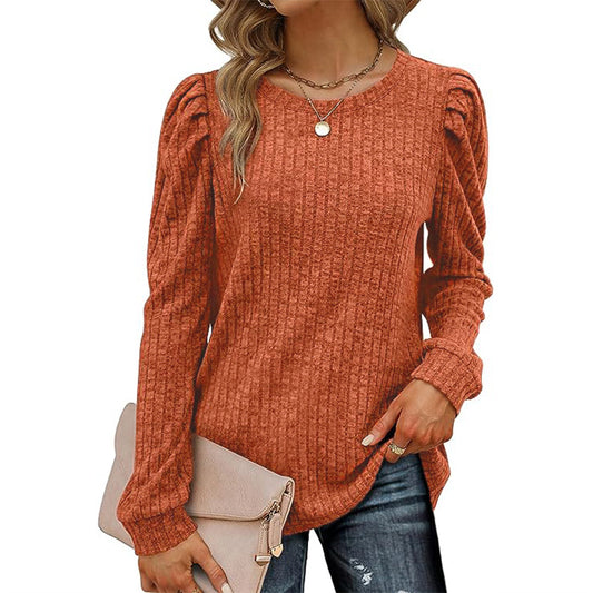 Women's Fashion Round Neck Puff Sleeve Loose Knitwear