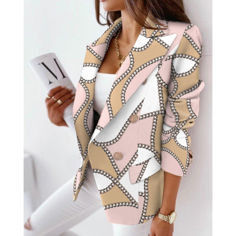 Women's Long Sleeve Double Breasted Fashion Print Clothing