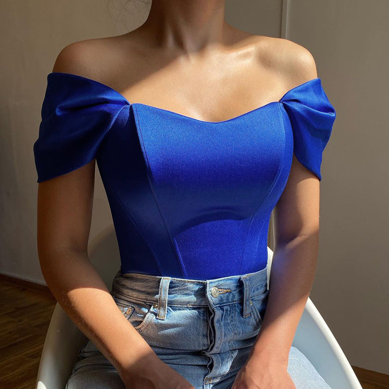 Women's Summer Fishbone Waist Tube Satin Tops