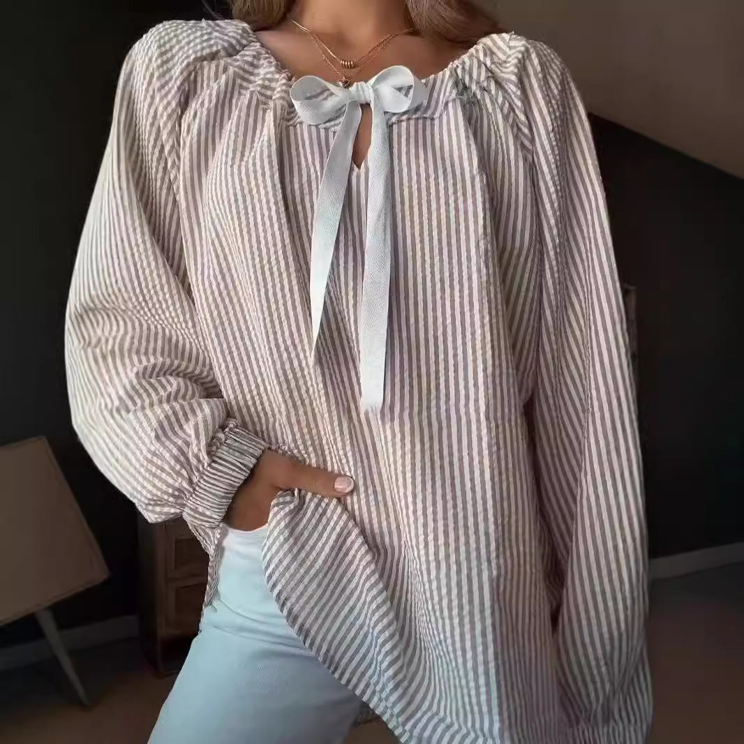 Women's Casual Pretty Shirt Chiffon Striped Tops