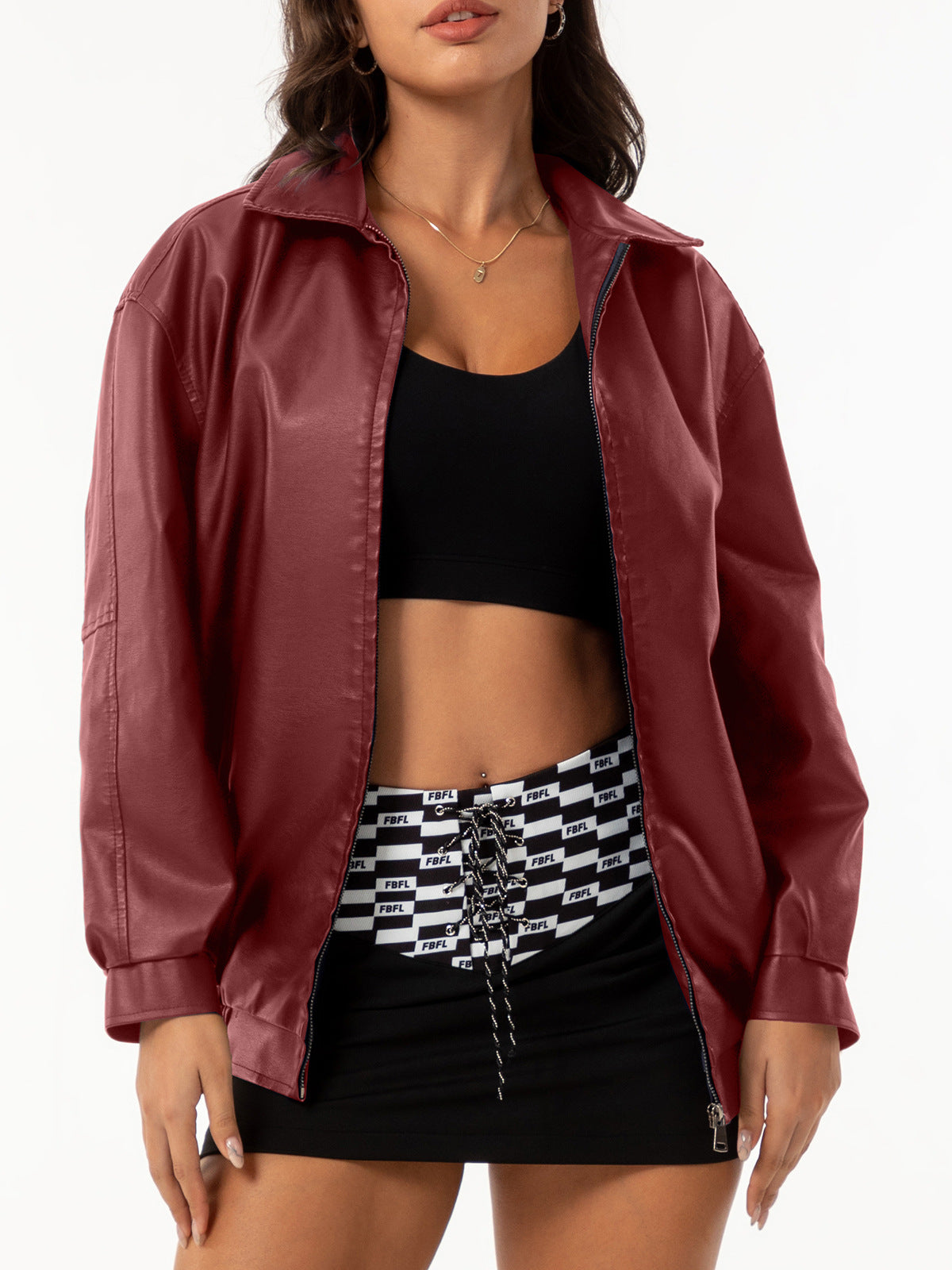 Fashion Popular Loose Leather Female Lady Jackets