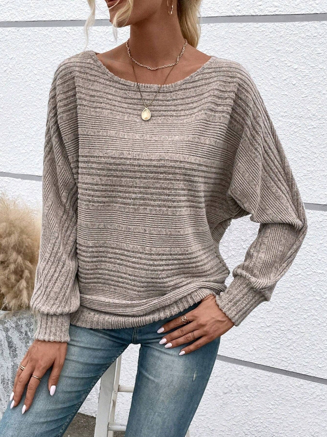 Women's Sunken Stripe Batwing Sleeve T-shirt Blouses