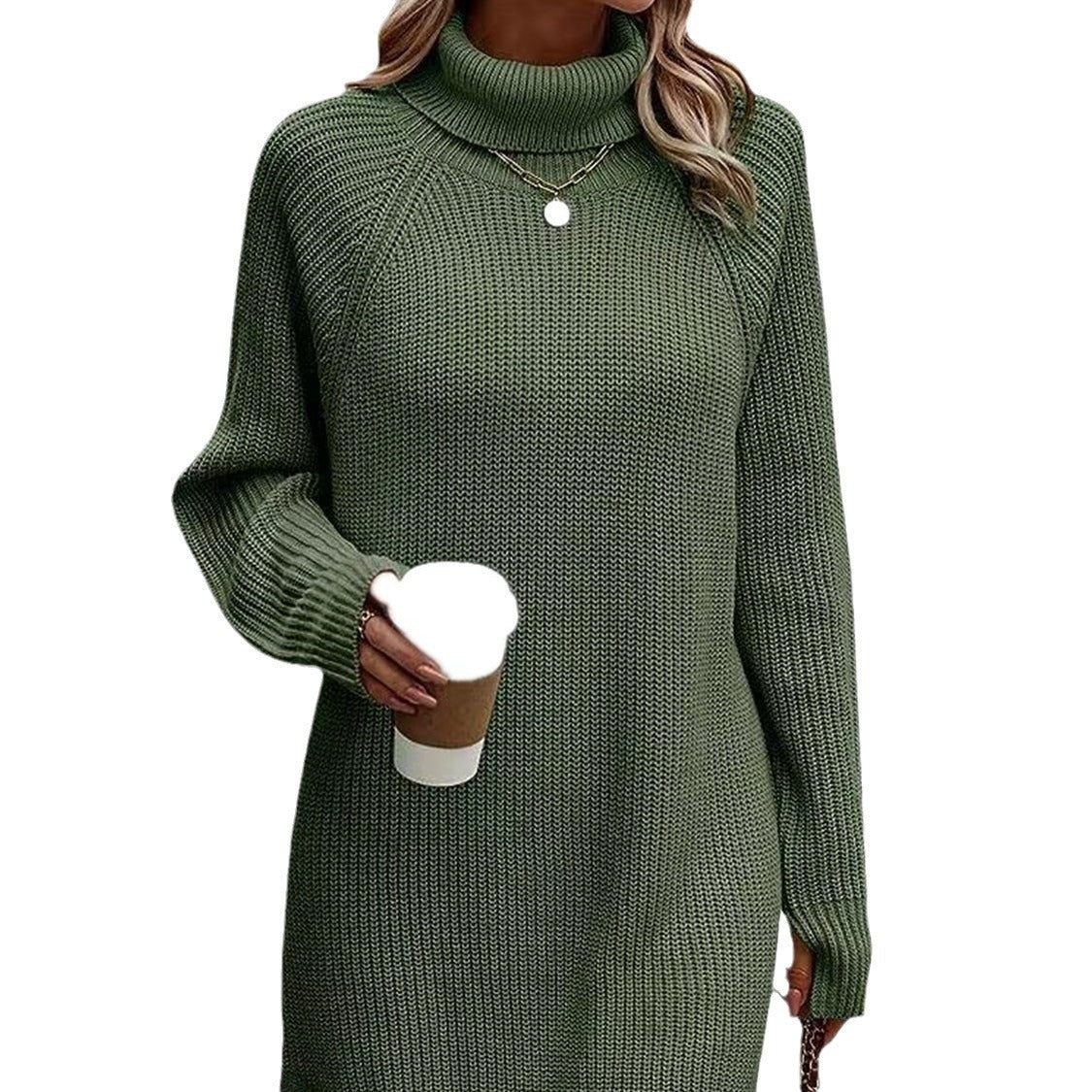 Women's Fashionable With Pullover High Collar Dress Knitwear