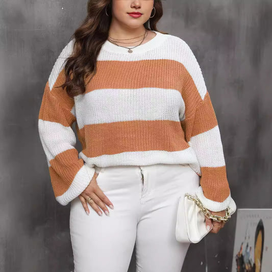 Women's Style Contrast Color Striped Pullover Sweaters