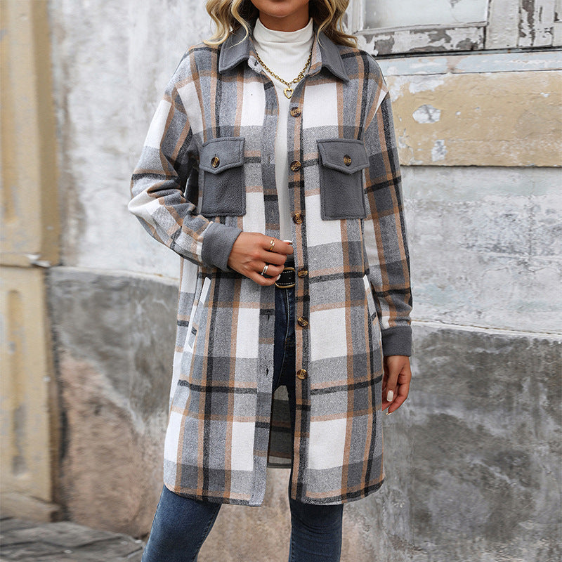 Women's Attractive Charming Brushed Plaid Long Coats