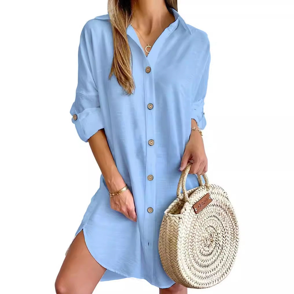 Women's Autumn Casual Long Sleeve Lapel Button Dresses