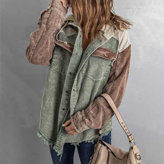 Women's For Color Contrast Patchwork Single-breasted Loose Jackets