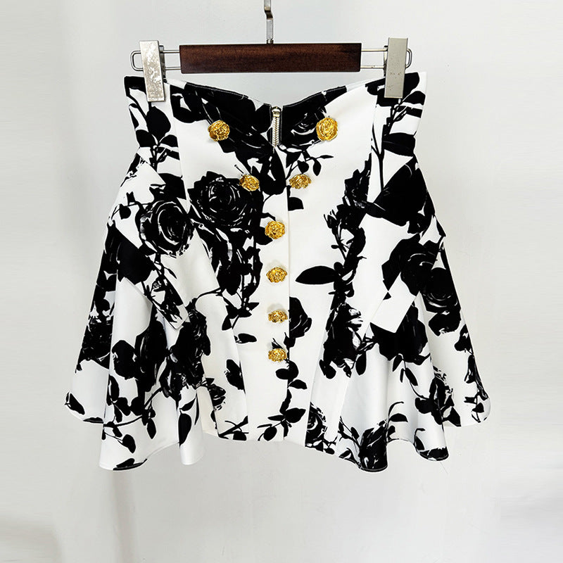 Fashion Tulip Waistline Rose Metal Buckle Skirts