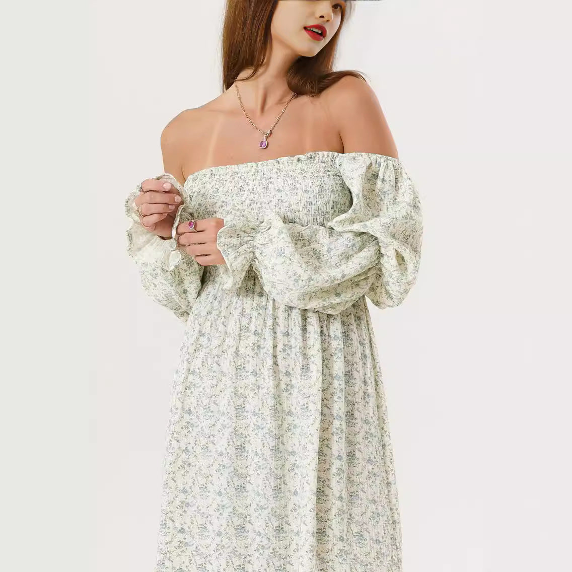 Robe en mousseline de soie à manches pour femmes, robes imprimées à col carré de printemps