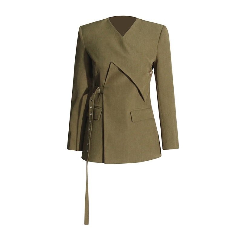 Temperament Commute Style Small Collarless Cross Irregular Design Blazers