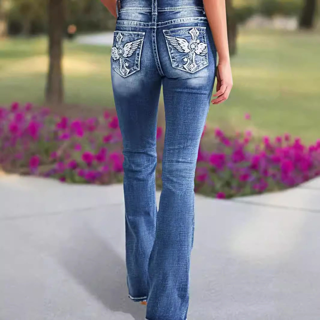 Women's Fashionable Stretch Slimming Embroidered Trousers For Jeans